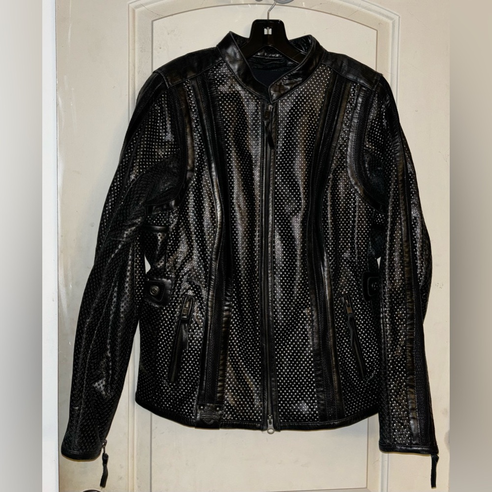 Harley-Davidson Women’s Black Genuine Buffalo Hide Black Leather Jacket Size Lg